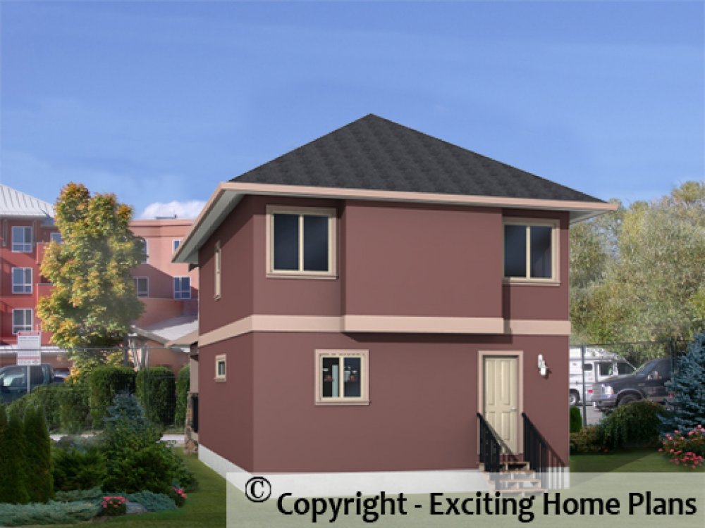 House Plan E1160-10 Rear 3D View