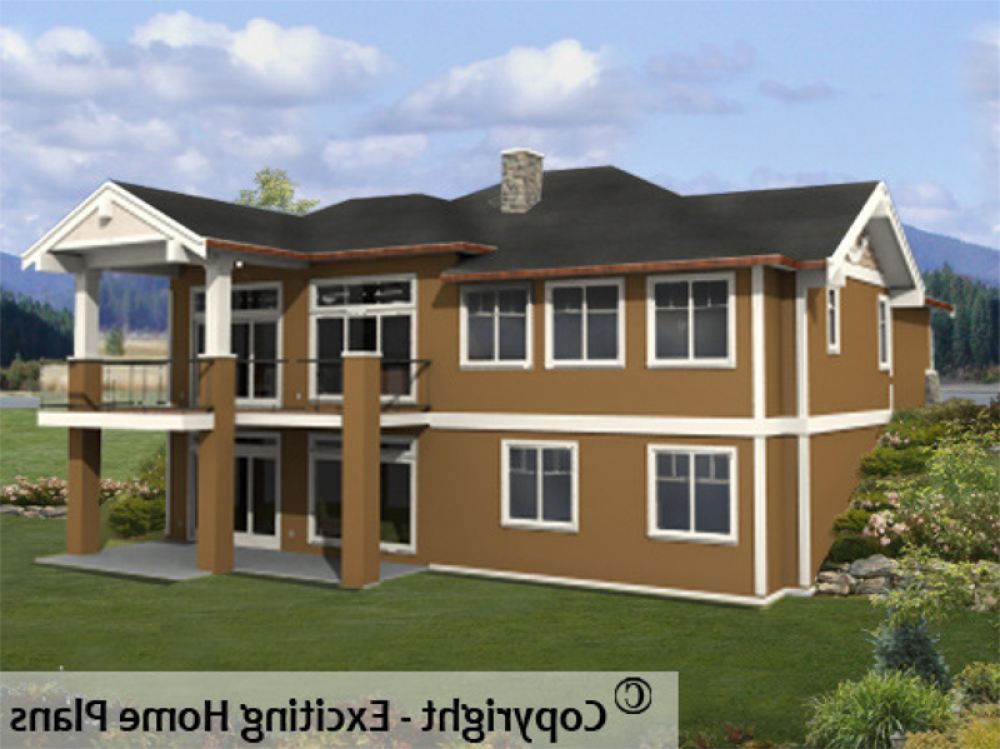 House Plan E1015-10 Rear 3D View REVERSE
