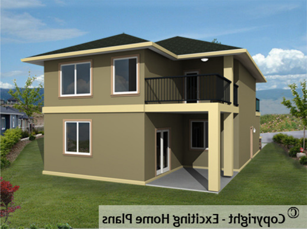 House Plan E1041-10 Rear 3D View REVERSE