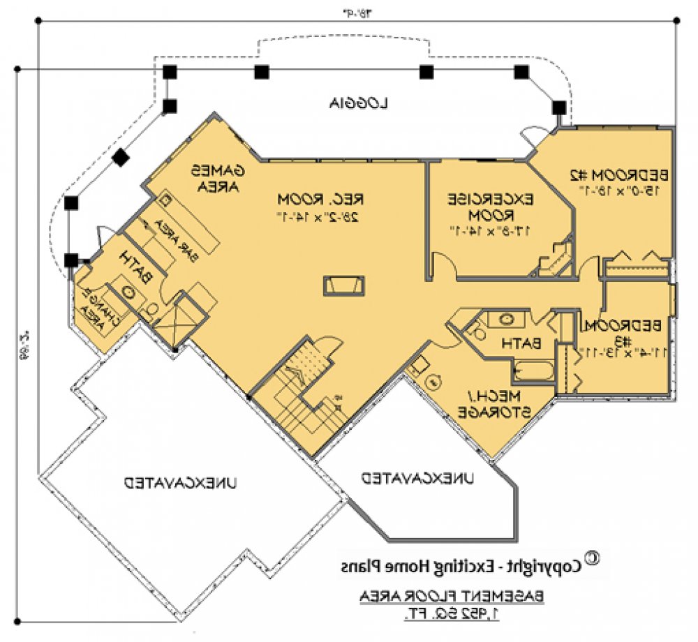 House Plan E1170-10  Lower Floor Plan REVERSE