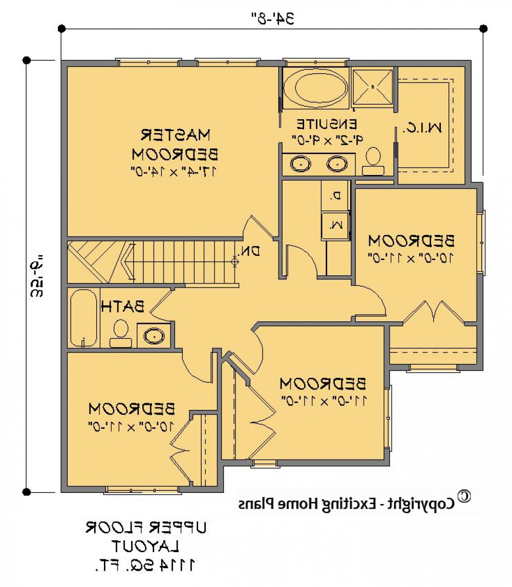 House Plan E1451-10 Upper Floor Plan REVERSE