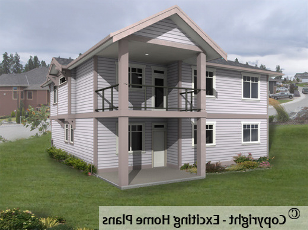House Plan E1036-10 Rear 3D View REVERSE