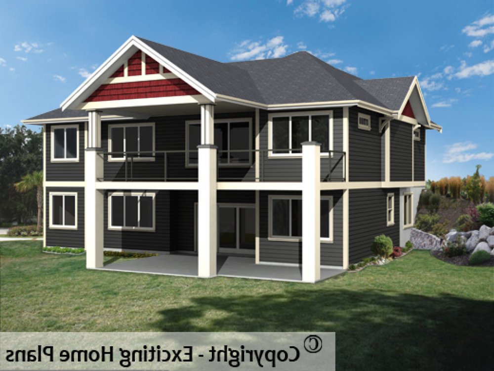 House Plan E1444-10 Rear 3D View REVERSE