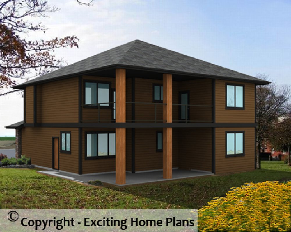 House Plan E1536-10 Rear 3D View