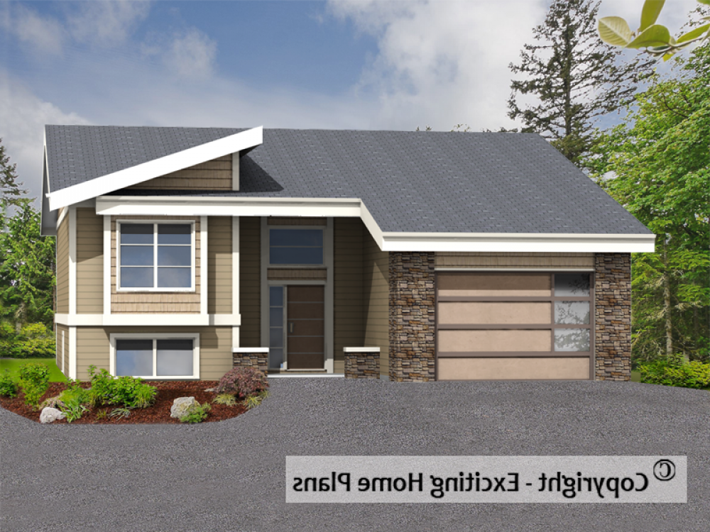 House Plan E1682-11M Front 3D View REVERSE