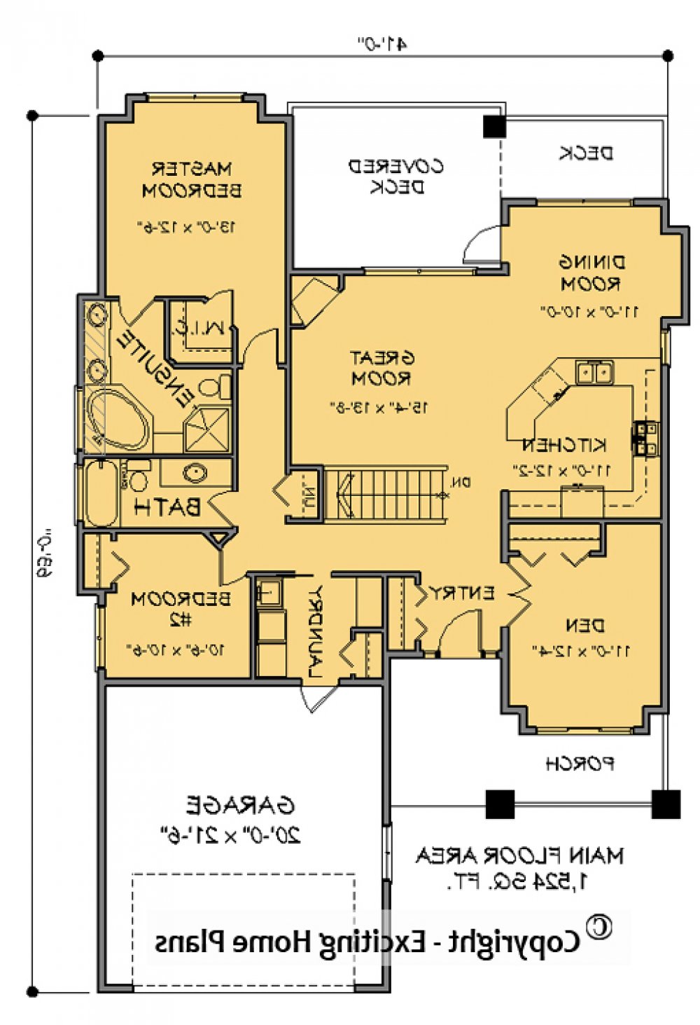 House Plan E1603-10M Main Floor Plan REVERSE