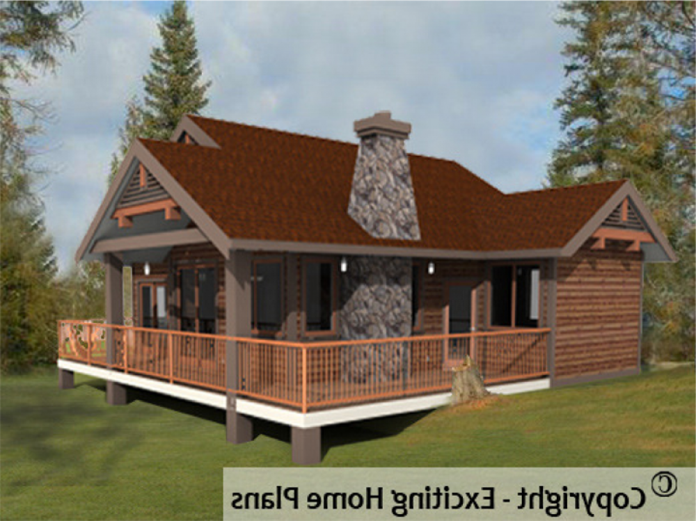 House Plan E1010-10 Rear 3D View REVERSE