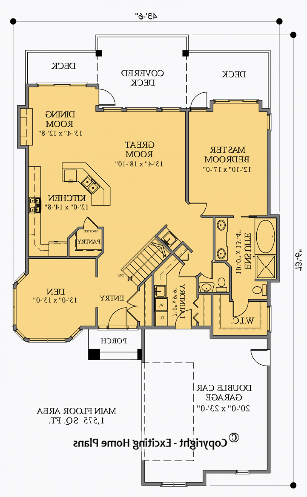 House Plan E1054-10 Main Floor Plan REVERSE