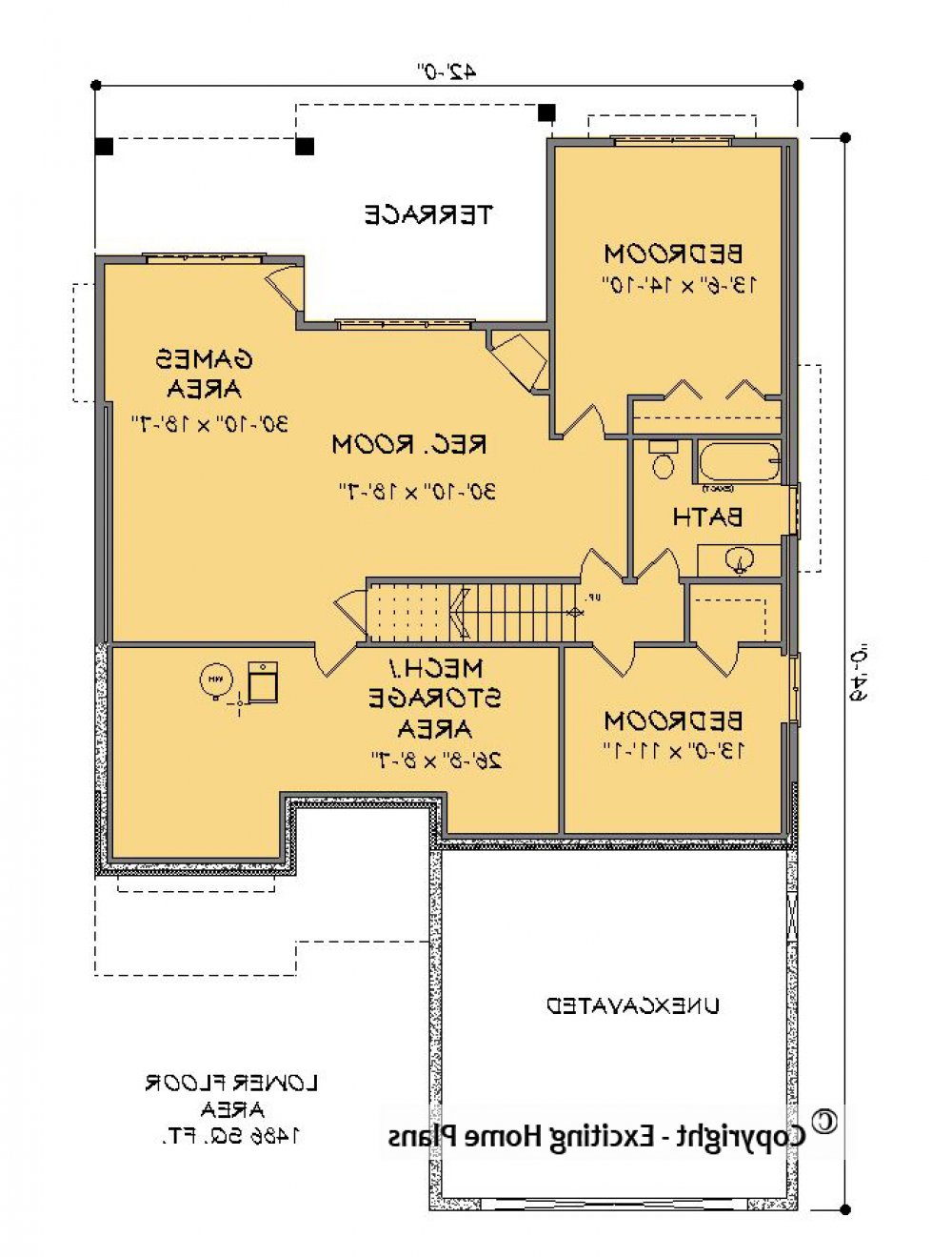 House Plan E1576-10  Lower Floor Plan REVERSE