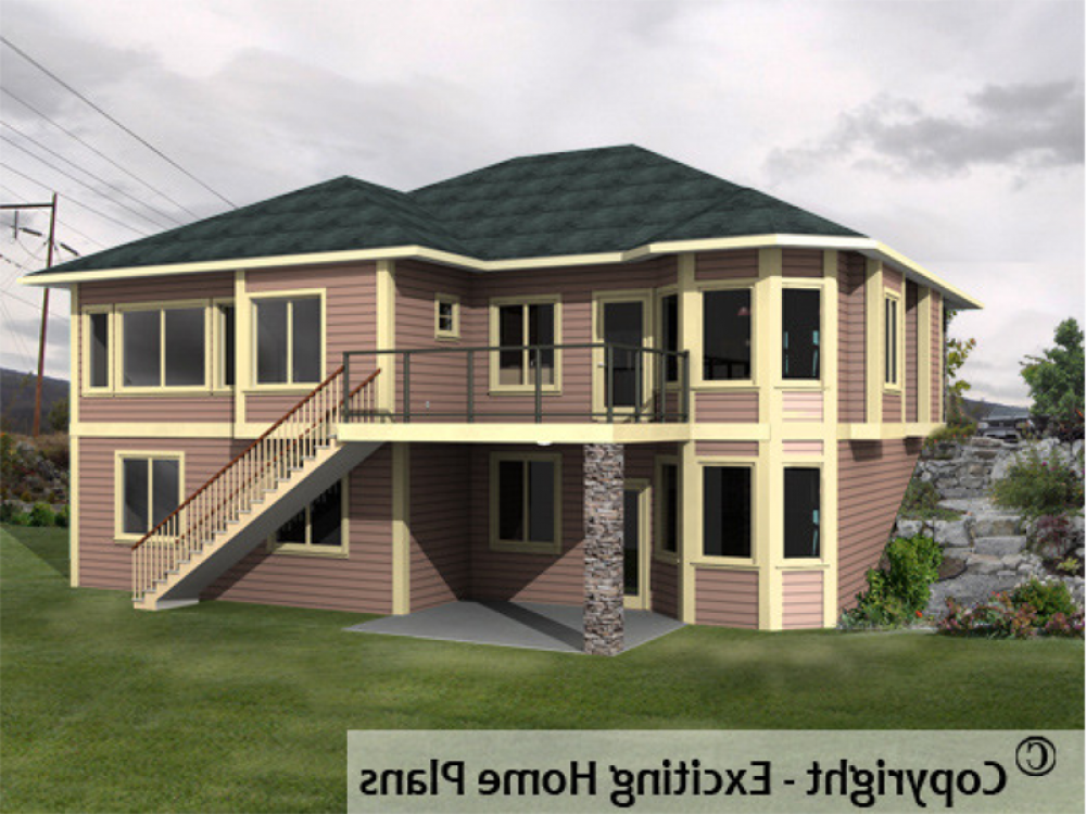 House Plan E1053-10 Rear 3D View REVERSE