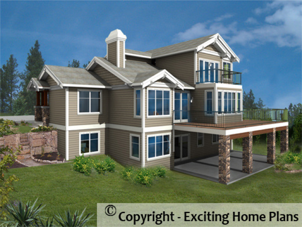 House Plan E1014-10 Rear 3D View