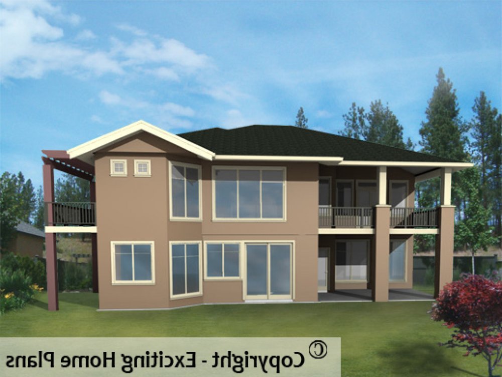 House Plan E1105-10 Rear 3D View REVERSE