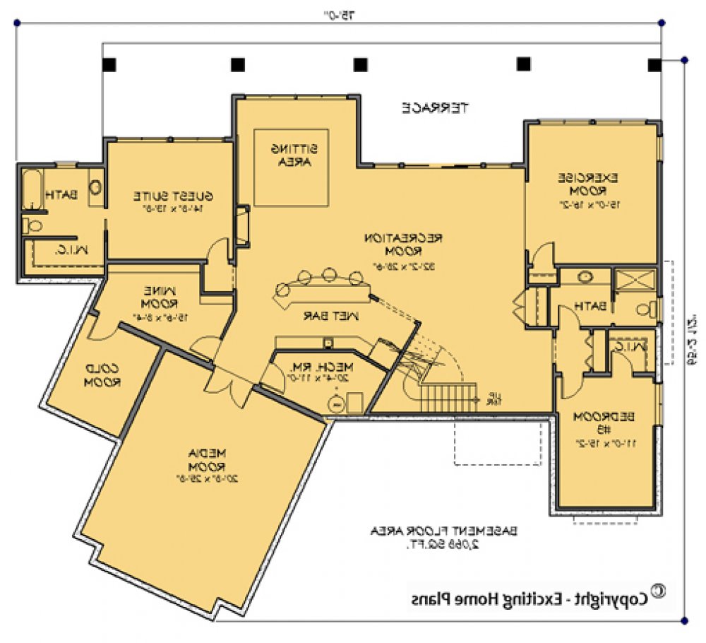 House Plan E1092-10 Lower Floor Plan REVERSE