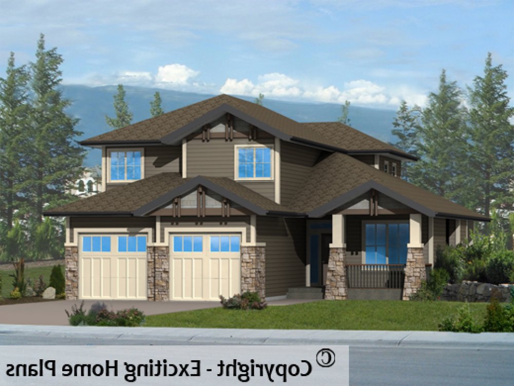 House Plan E1457-10 Front 3D View REVERSE