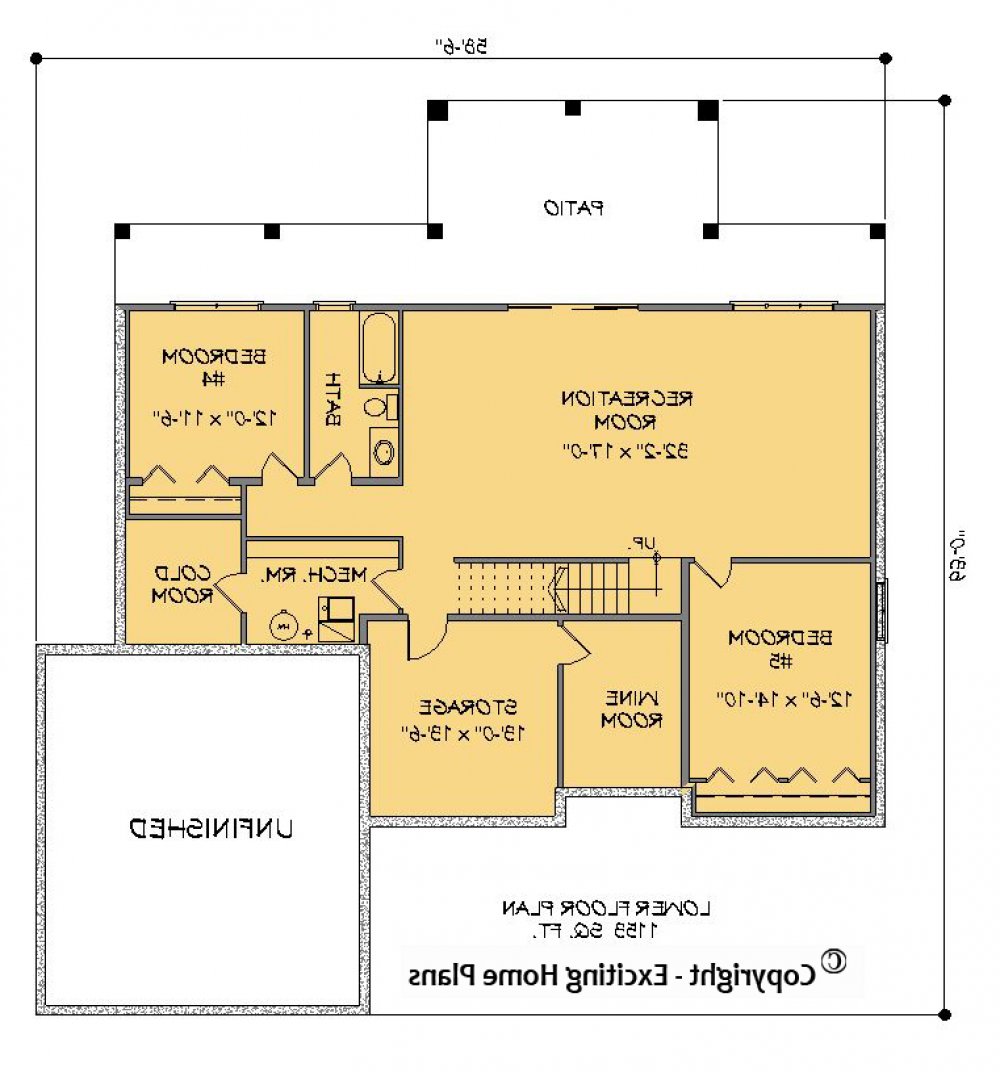 House Plan E1353-10  Lower Floor Plan REVERSE