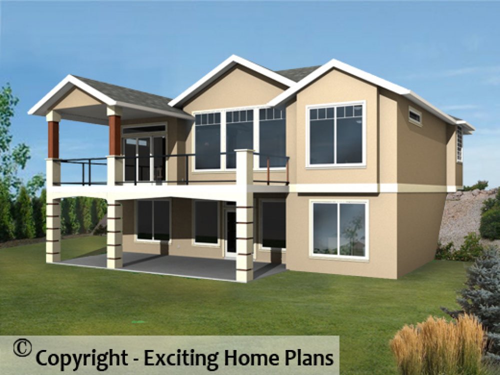 House Plan E1090-10 Rear 3D View
