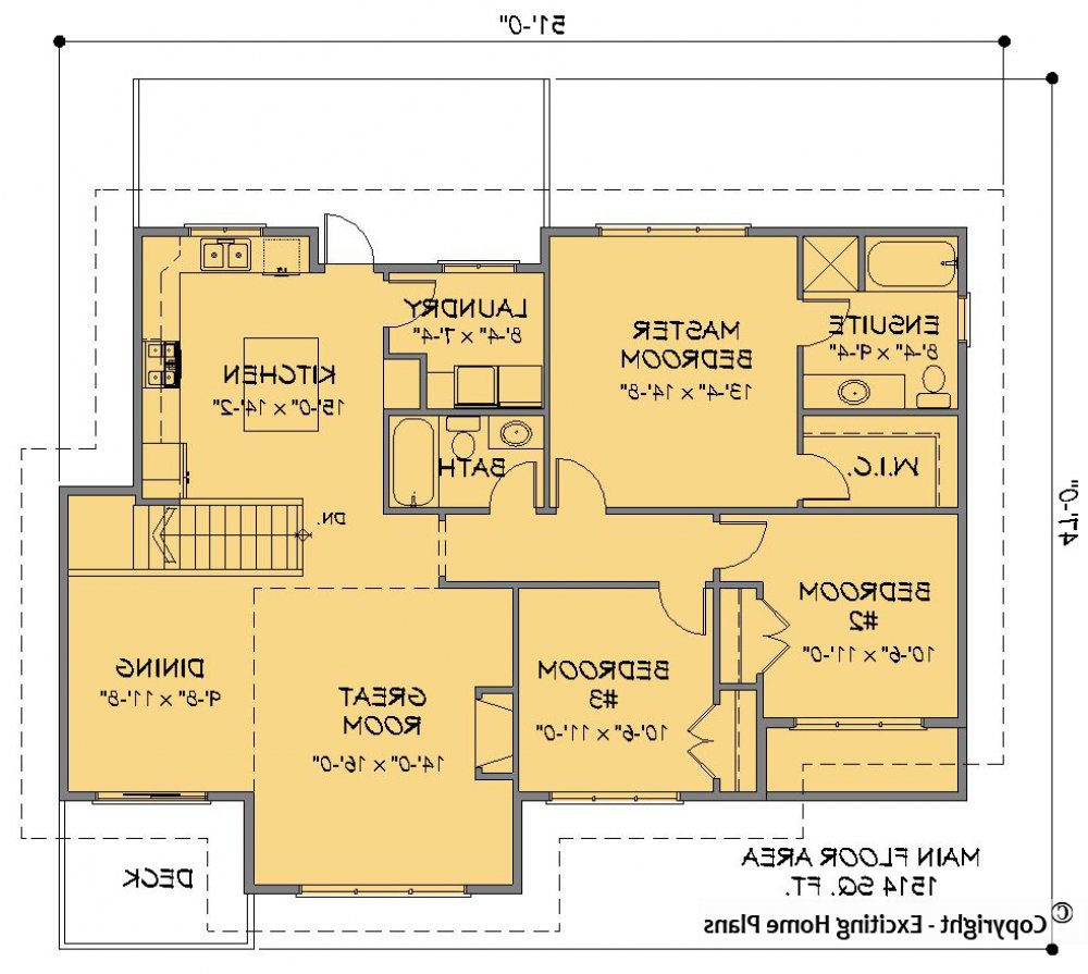House Plan E1658-10 Main Floor Plan REVERSE