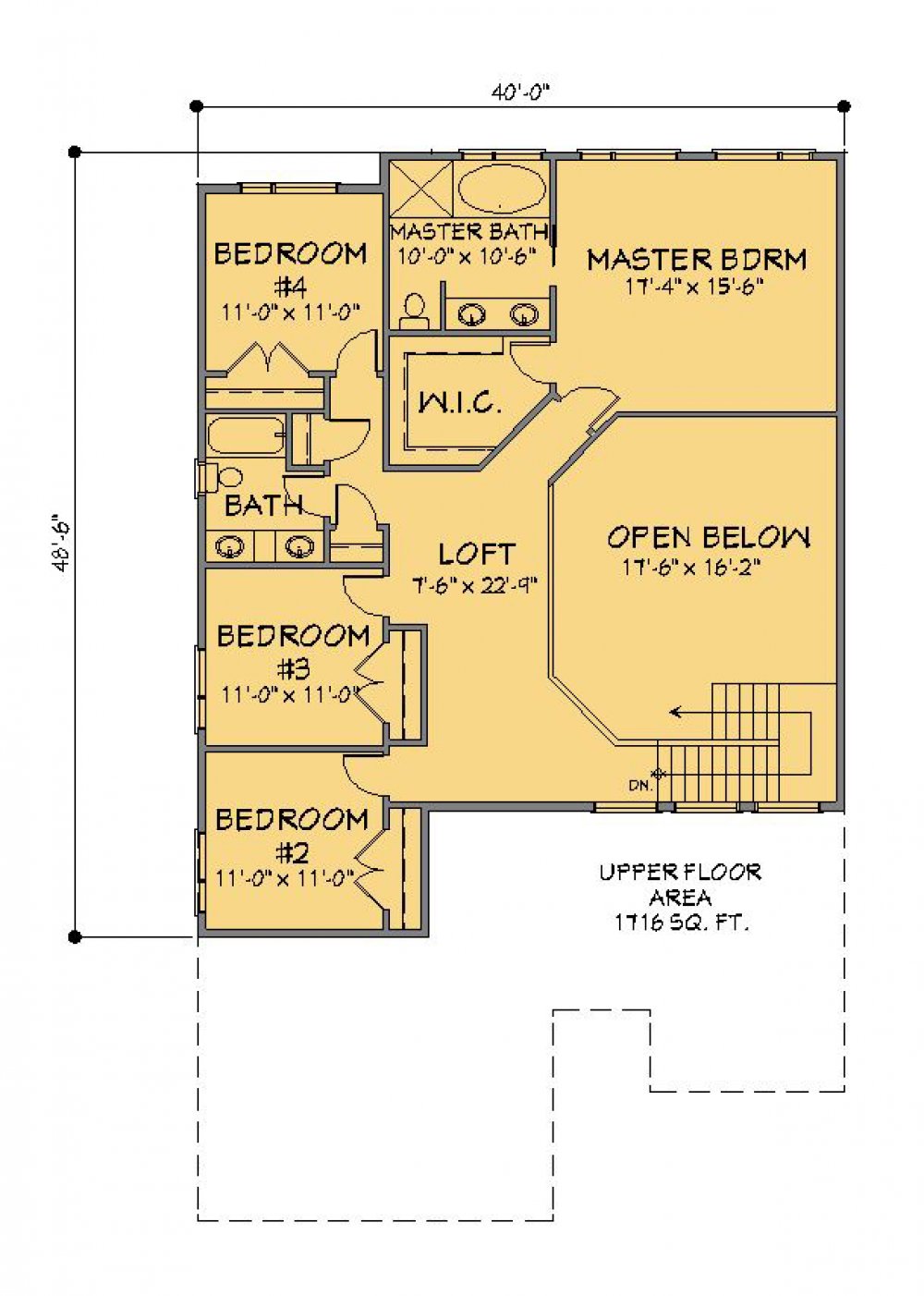 House Plan E1713-10  Upper Floor Plan REVERSE