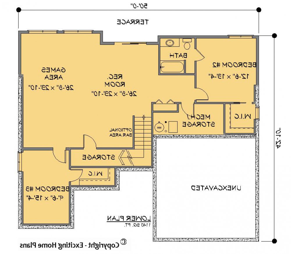 House Plan E1194-10 Lower Floor Plan REVERSE