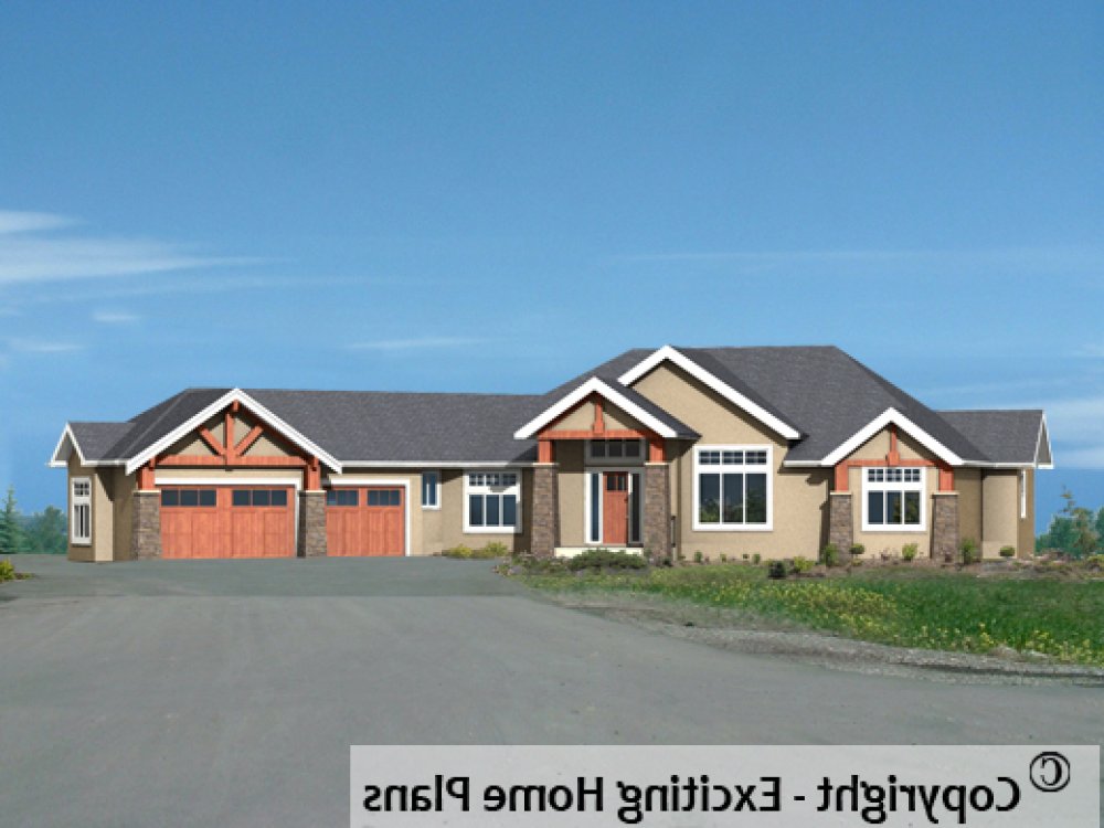 House Plan E1519-10 Front 3D View REVERSE