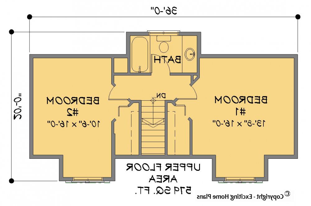 House Plan E1292-10 Upper Floor Plan REVERSE