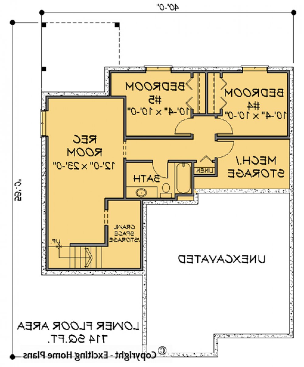 House Plan E1179-10  Lower Floor Plan REVERSE