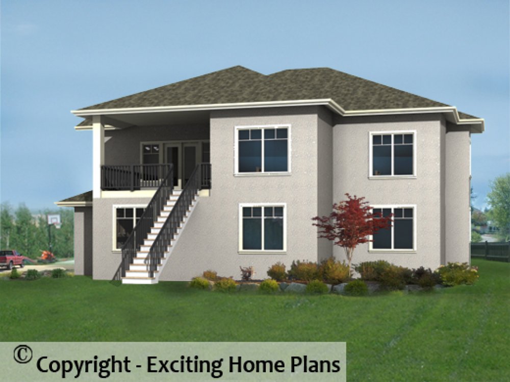 House Plan E1217-10 Rear 3D View