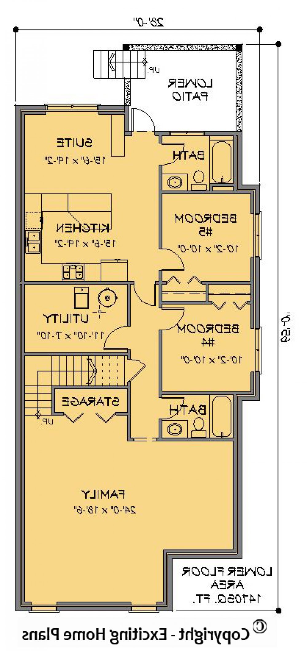 House Plan E1565-10  Lower Floor Plan REVERSE
