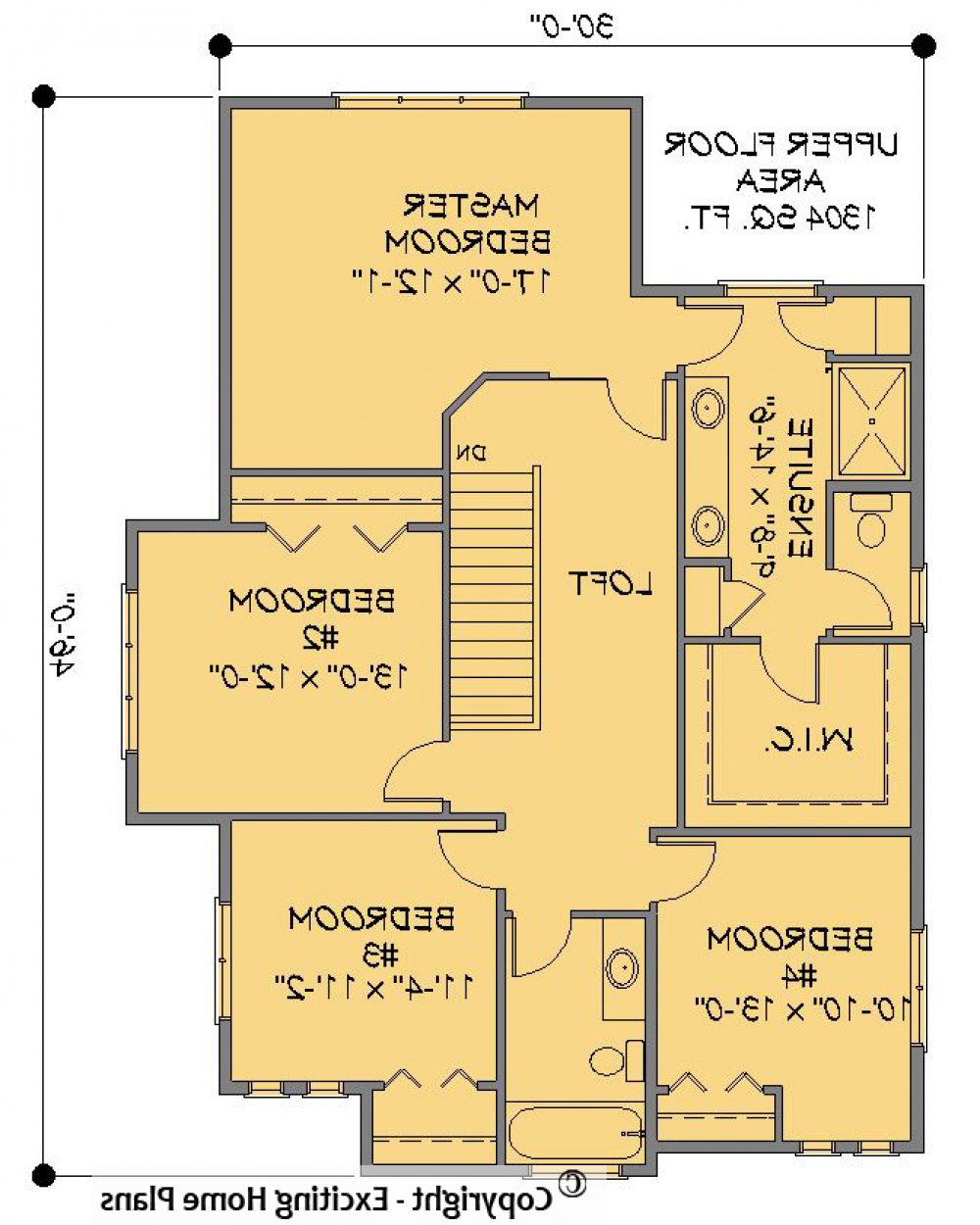 House Plan E1202-10 Upper Floor Plan REVERSE