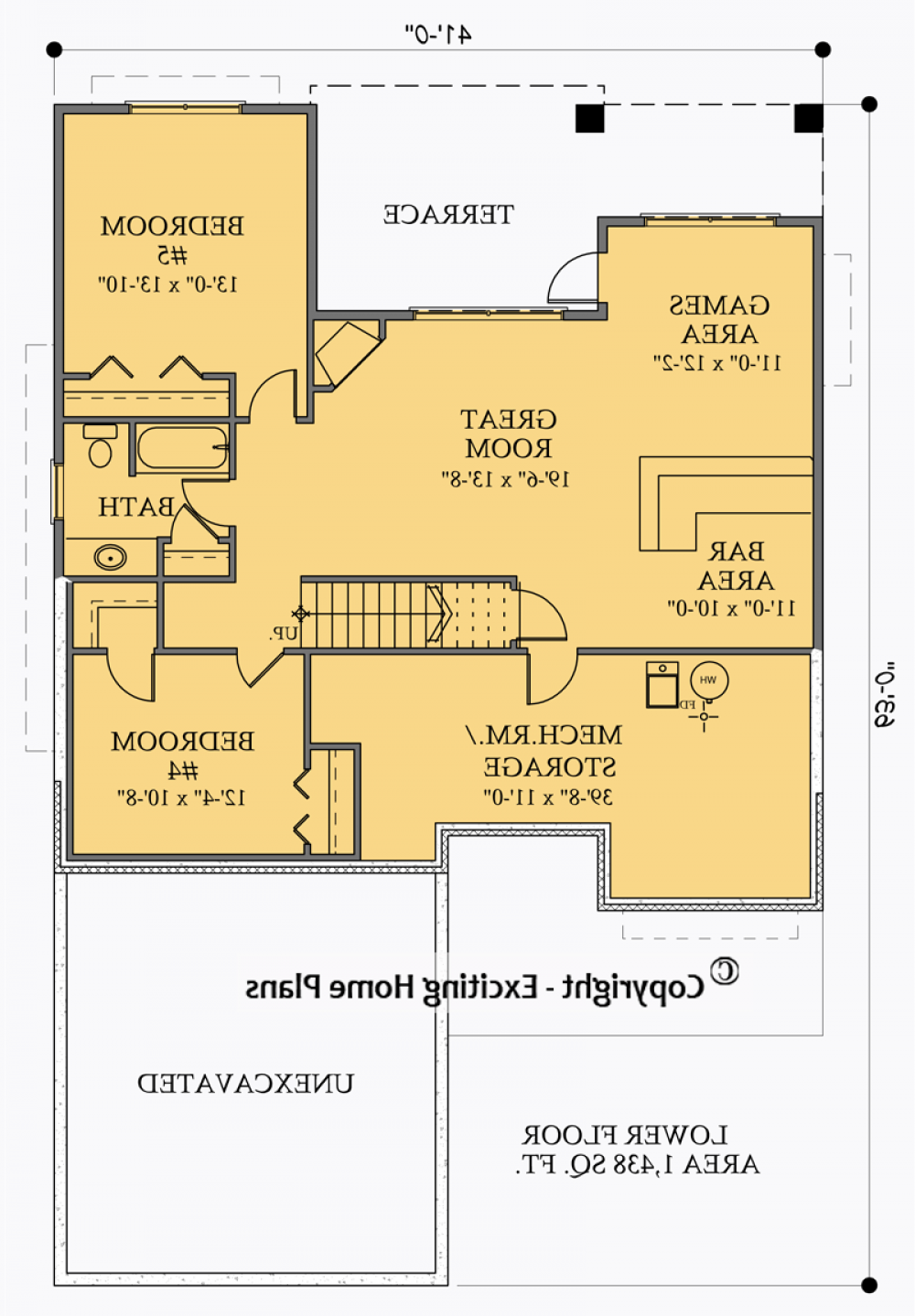 House Plan E1050-10 Lower Floor Plan REVERSE