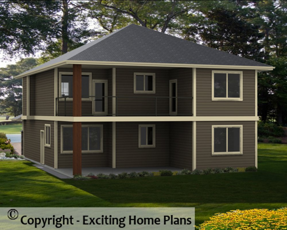House Plan E1687-10 Rear 3D View