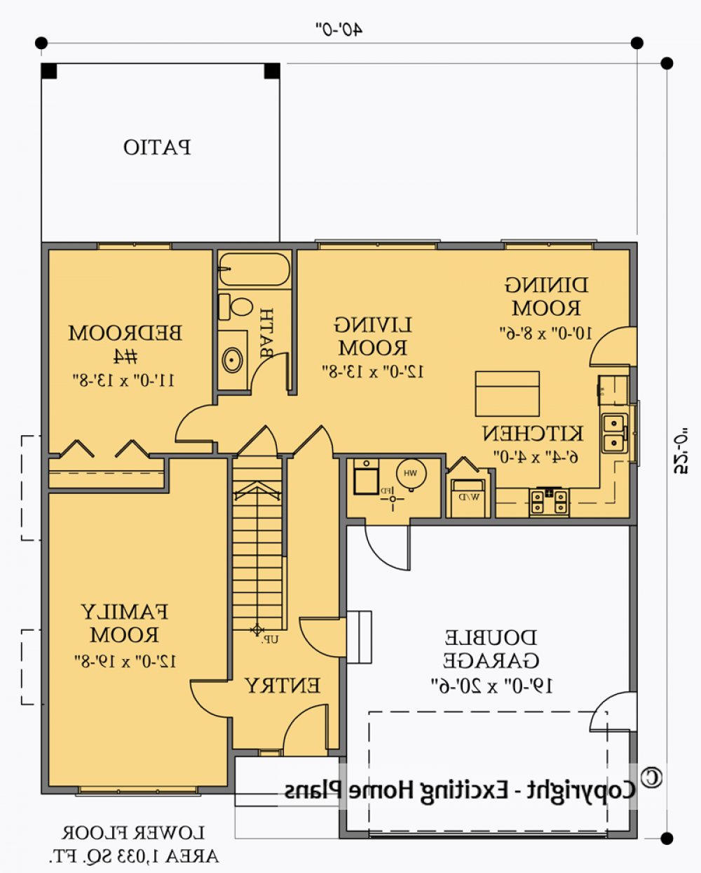 House Plan E1040-10  Lower Floor Plan REVERSE