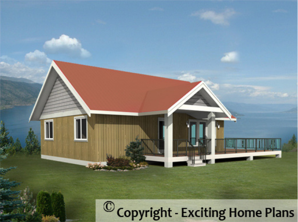 House Plan E1045-10 Rear 3D View