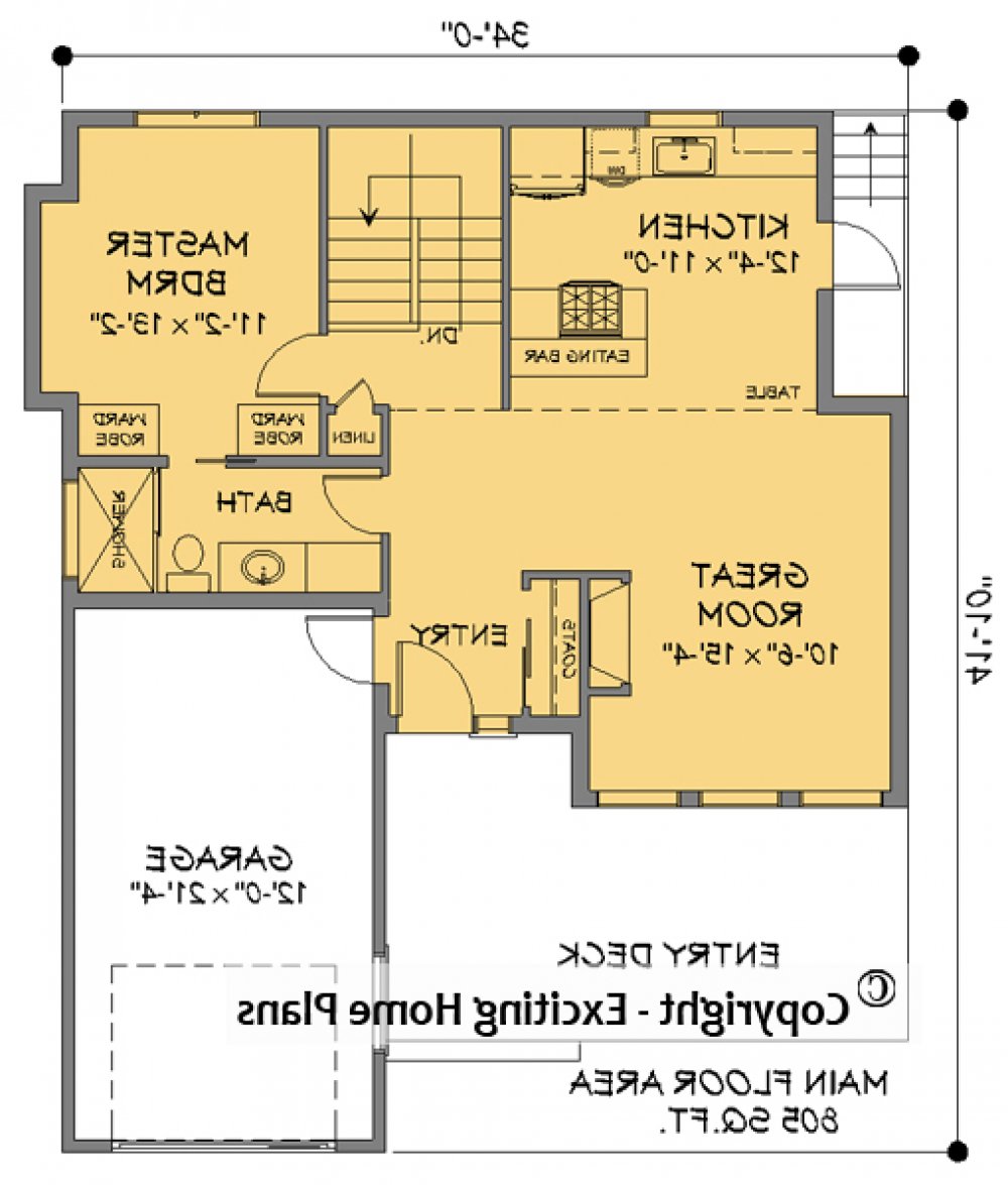 House Plan E1721-10  Main Floor Plan REVERSE