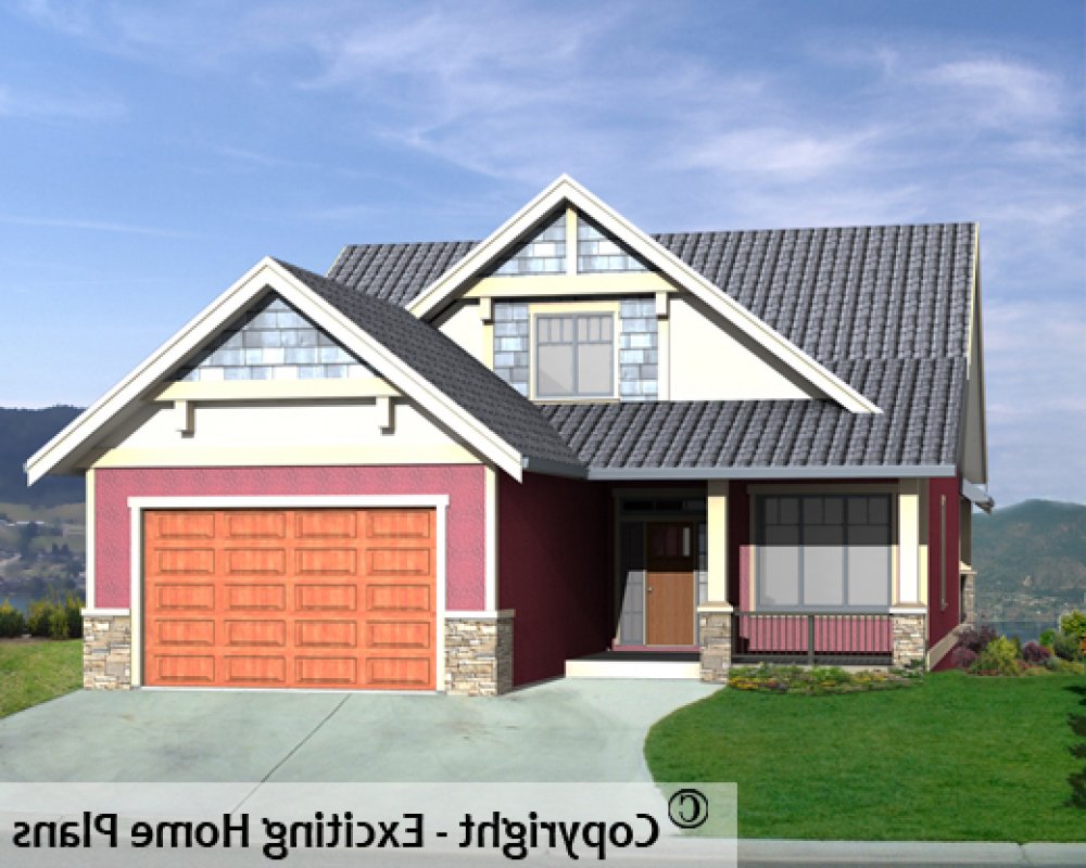House Plan E1592-10 Front 3D View REVERSE