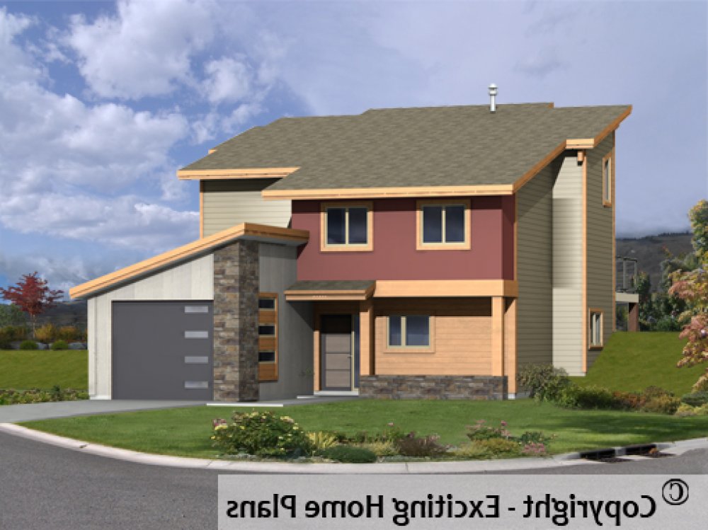 House Plan E1723-10 Front 3D View REVERSE