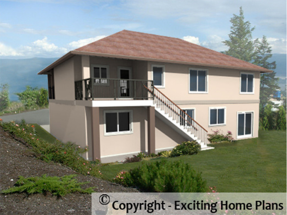 House Plan E1009-10 Rear 3D View