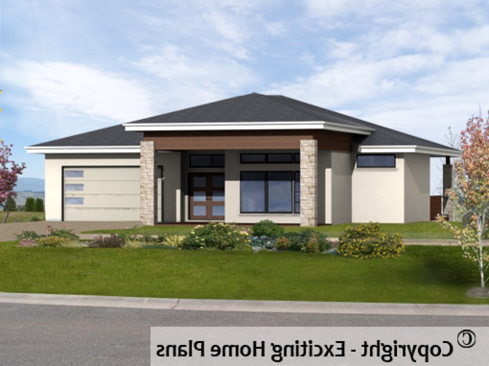 House Plan E1733-10 Front 3D View REVERSE