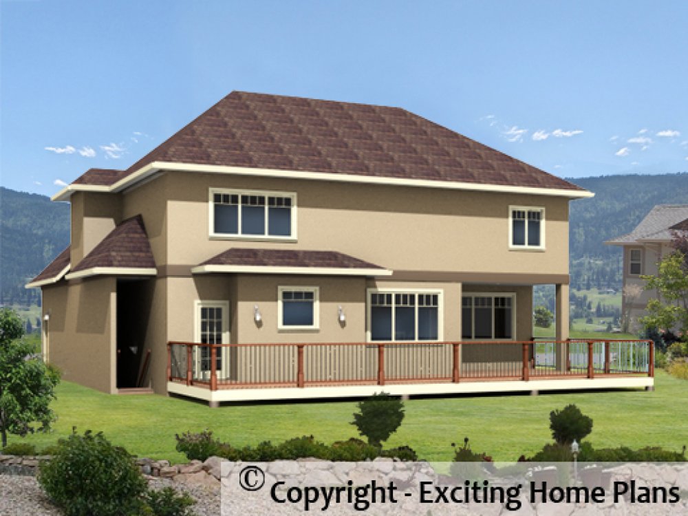 House Plan E1183-10 Rear 3D View