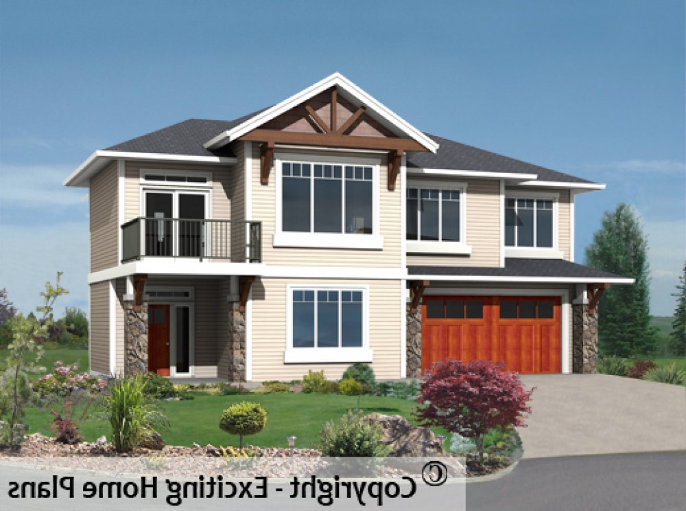 House Plan E1658-10 Front 3D View REVERSE