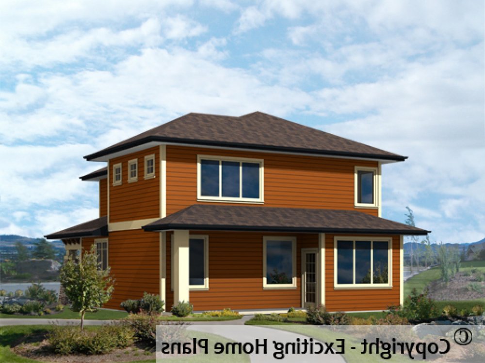 House Plan E1369-10 Rear 3D View REVERSE