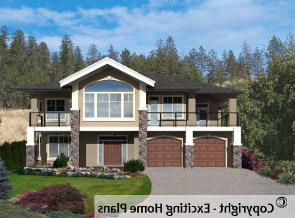 House Plan E1013-10 Front 3D View REVERSE