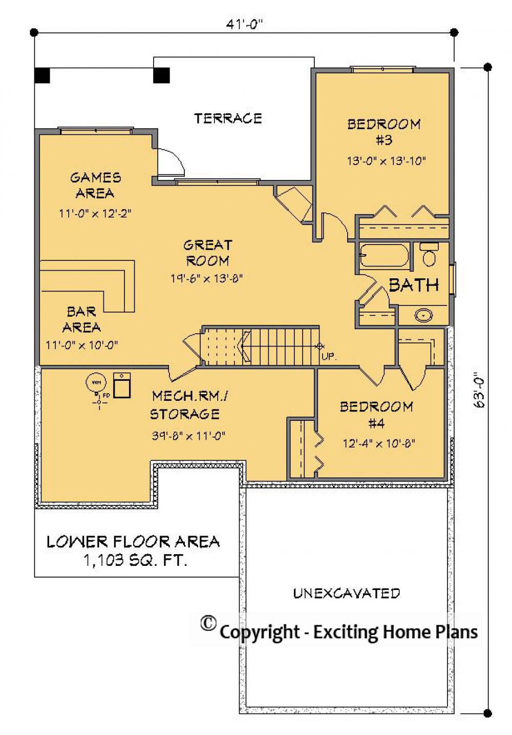 House Plan E1603-10M Lower Floor Plan