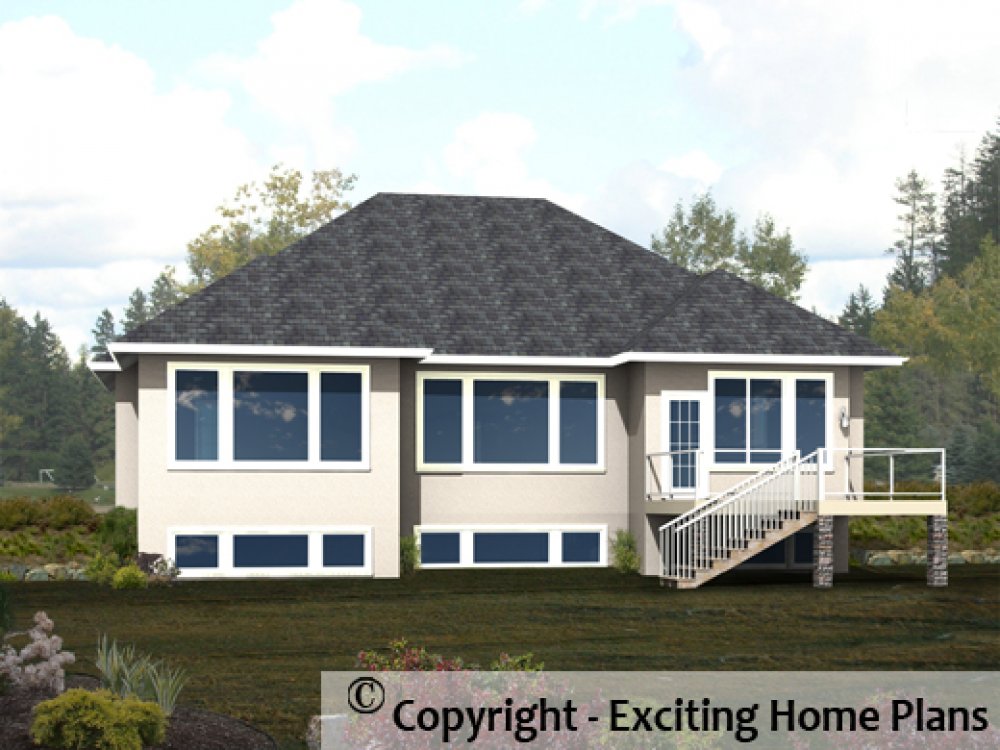 House Plan E1232-10 Rear 3D View