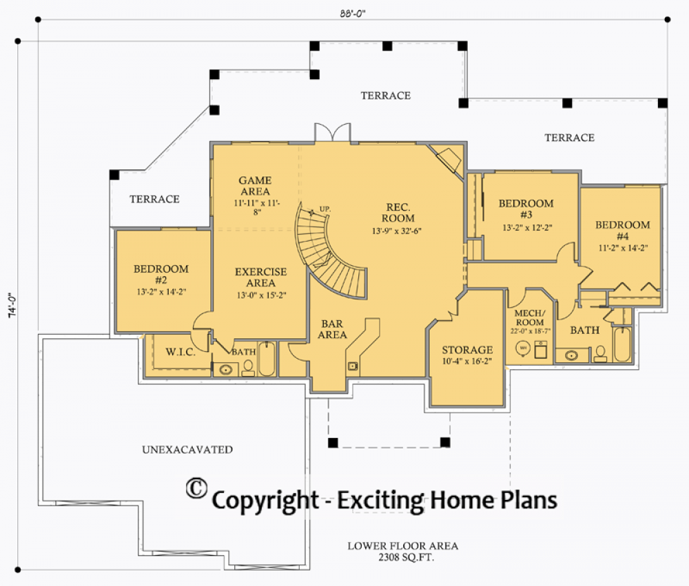 House Plan E1029-10 Lower Floor Plan