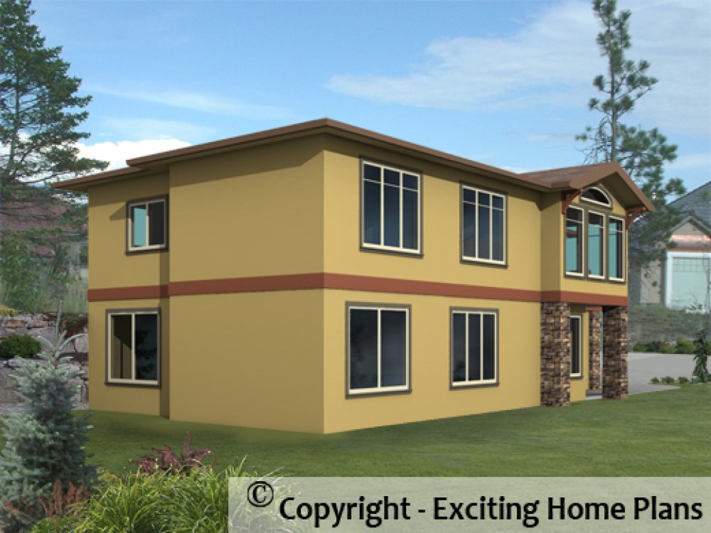 House Plan E1167-10 Rear 3D View REVERSE