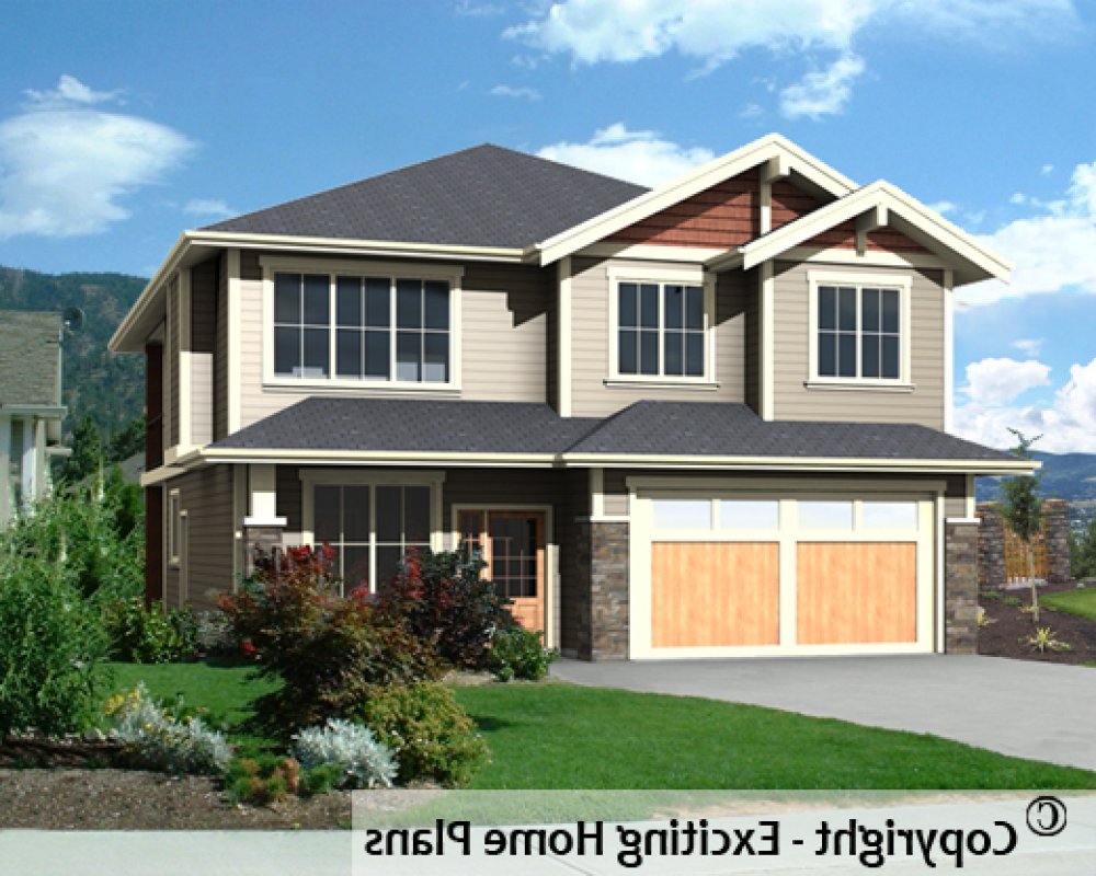 House Plan E1687-10 Front 3D View REVERSE
