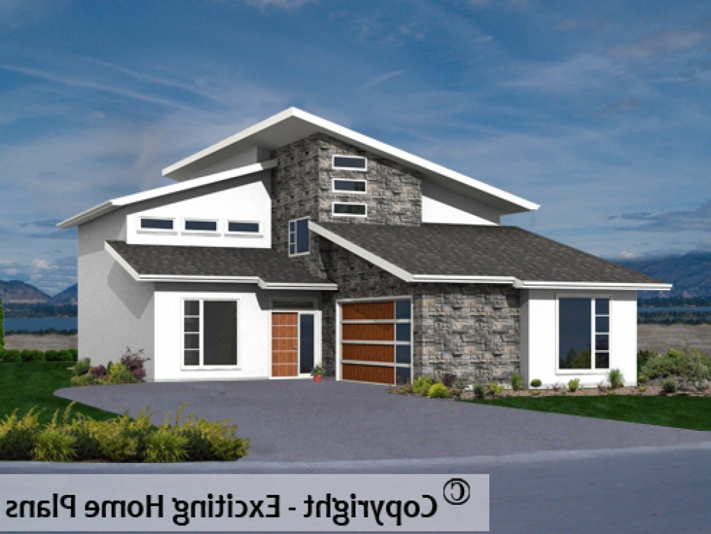 House Plan E1714-10M Front 3D View REVERSE