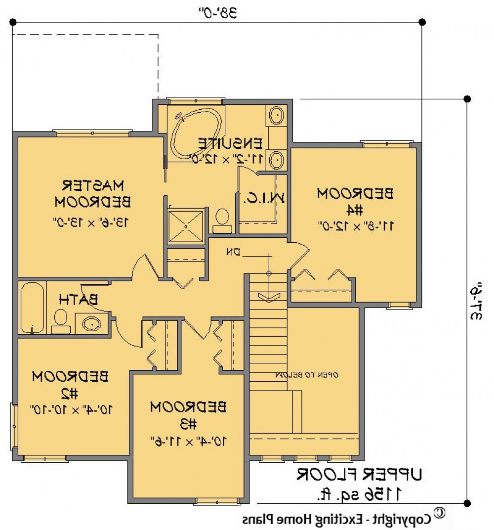 House Plan E1483-10 Upper Floor Plan REVERSE
