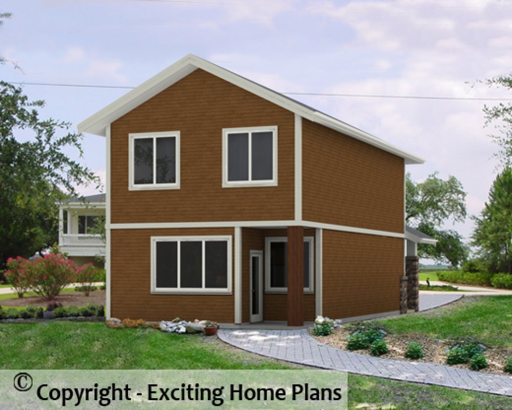 House Plan E1563-10 Rear 3D View